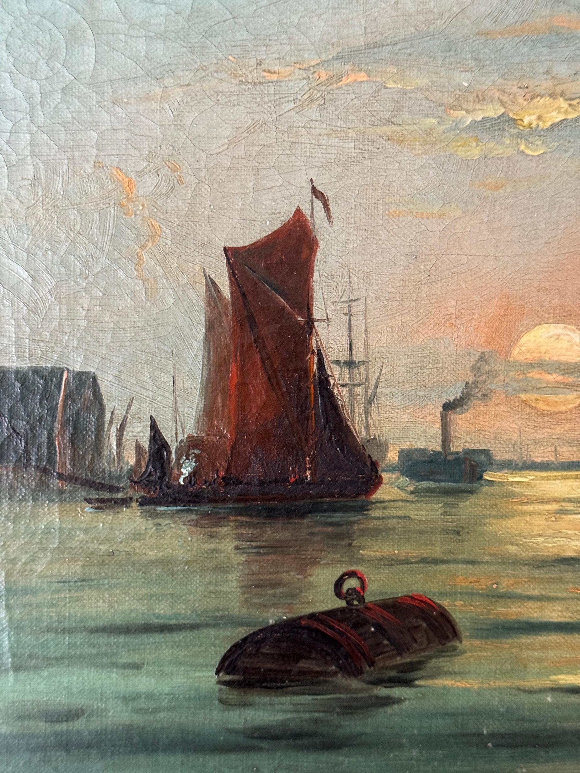 Vue anglaise du 19e siècle Bateaux sur l'estuaire de la Tamise, Londres en vente 5