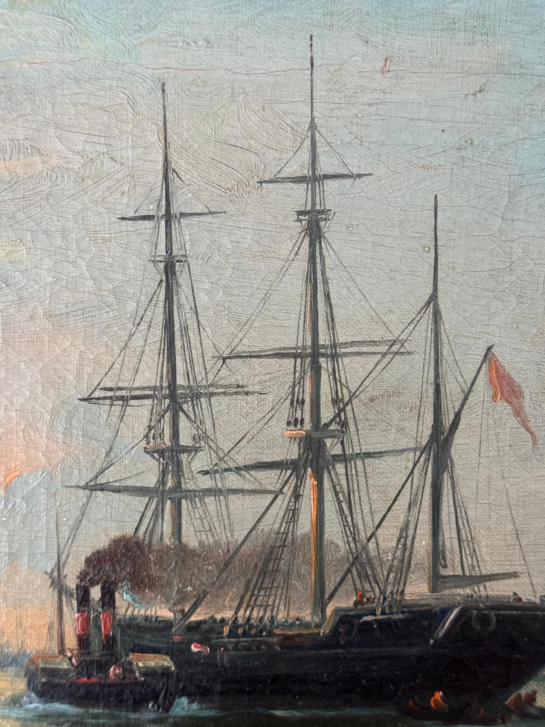 Vue anglaise du 19e siècle Bateaux sur l'estuaire de la Tamise, Londres en vente 2