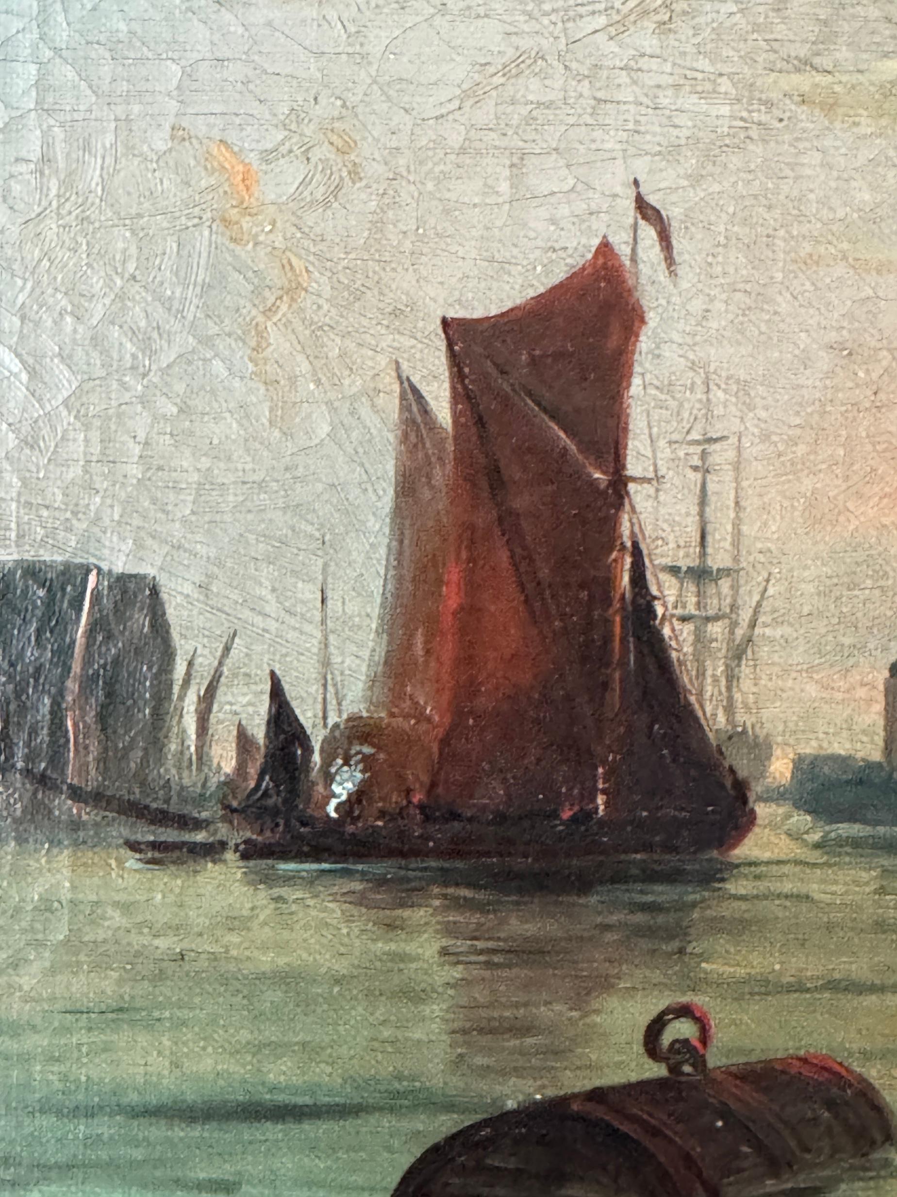 Vue anglaise du 19e siècle Bateaux sur l'estuaire de la Tamise, Londres en vente 3