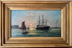 19th century English View Boats on the Thames Estuary , London