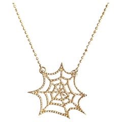 JHERWITT Halskette mit Spinnenweb-Anhänger aus massivem 14k Gelbgold