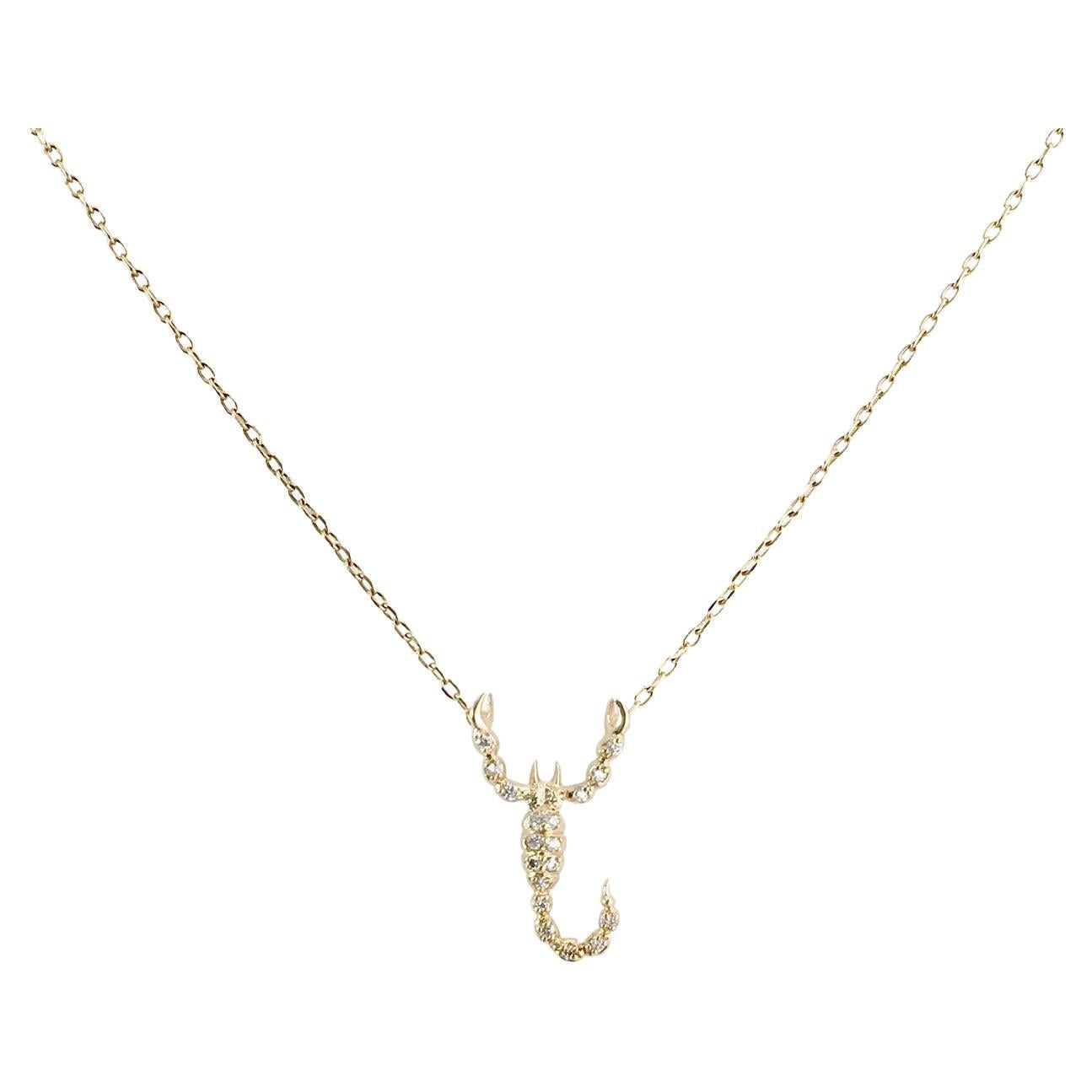 JHERWITT White Sapphires 14k Yellow Gold Plated Small Scorpion Pendant Necklace For Sale