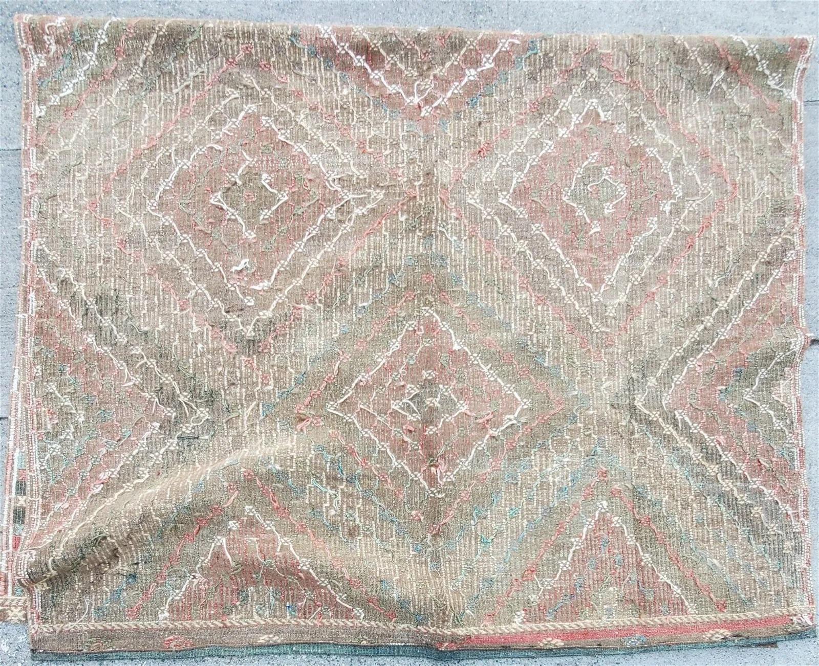 Jhin -Jhin Hand Knotted Turkish Rug. Hand made all wool hand dyed rug with plenty of color in a beautiful geometric design. Please see up clos images of knots and stitching. 

- Measures approximately 76 inches x 116 inches.