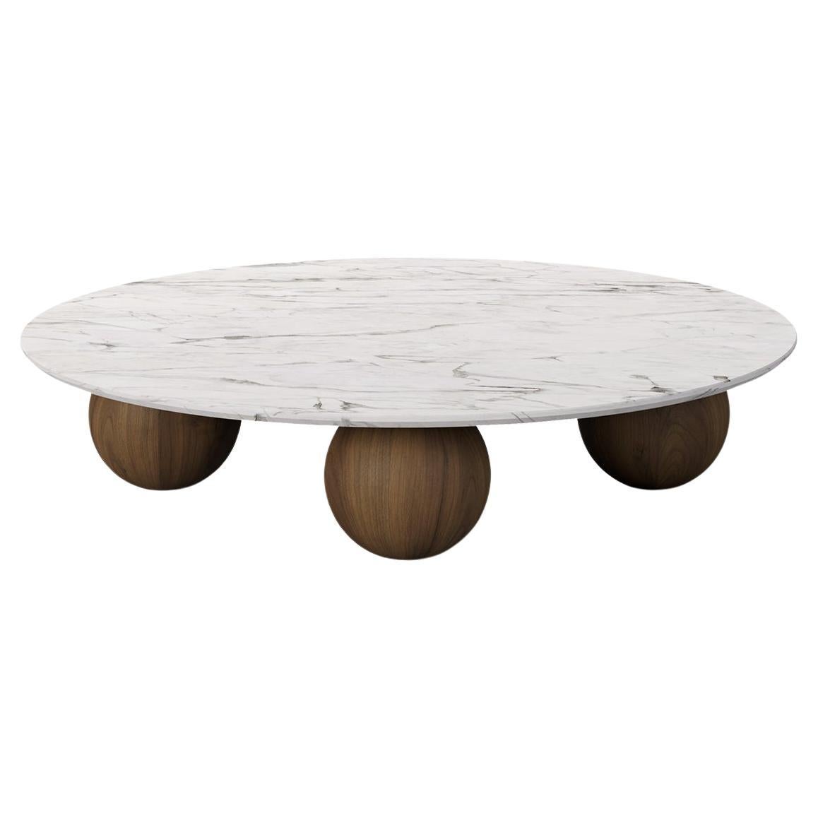 Jhoan Coffee Table by Nolita Harbour: Round Marble Top with Walnut Sphere Legs