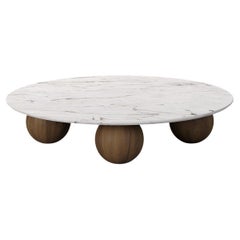 Jhoan Coffee Table by Nolita Harbour: Round Marble Top with Walnut Sphere Legs