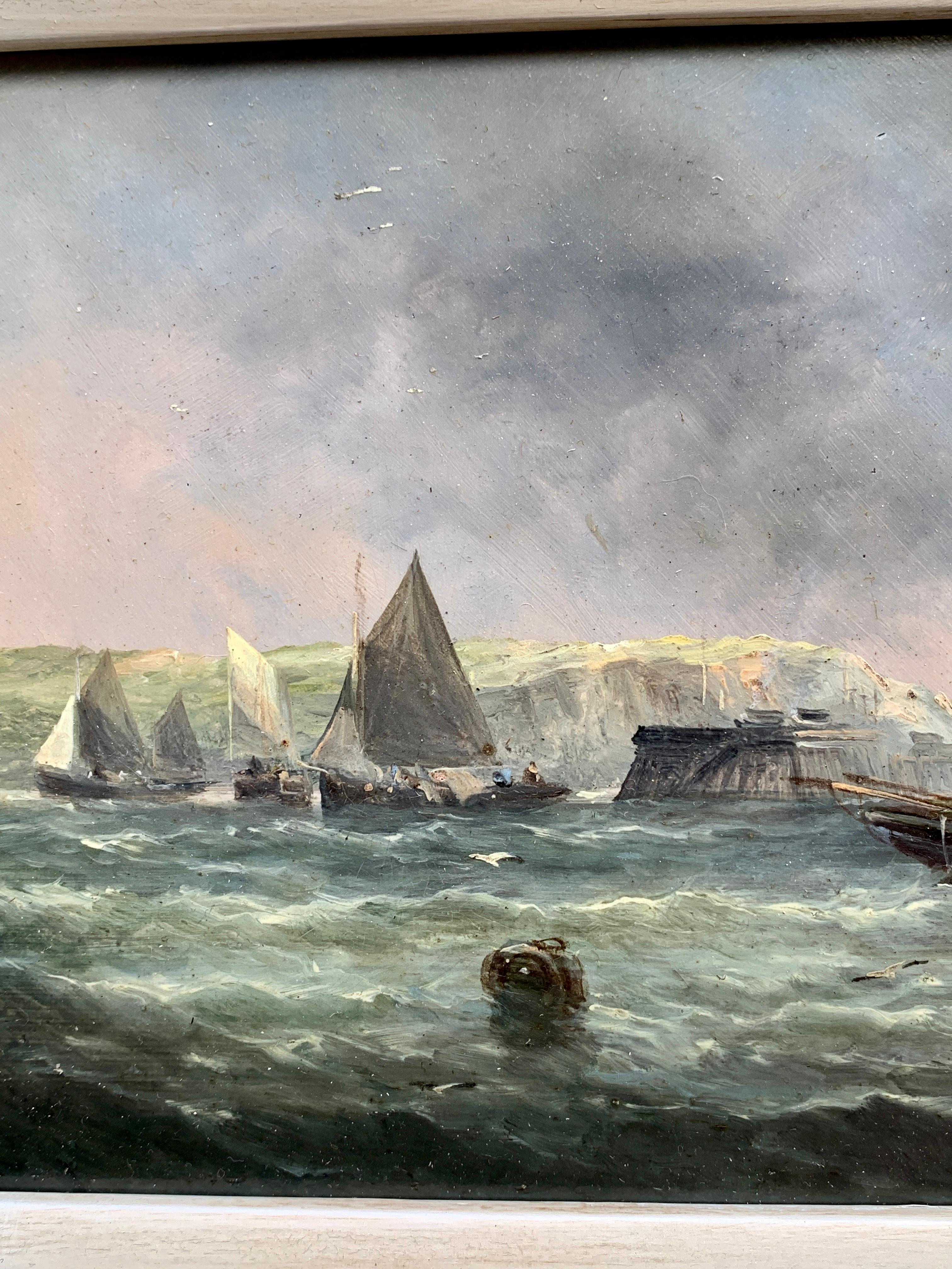 Antichi pescherecci inglesi del XIX secolo presso le Scogliere Bianche di Dover - Painting Vittoriano di J.H.Watson