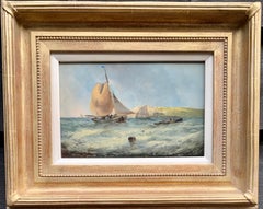 19th century antique English fishing boats by the White Cliffs of Dover
