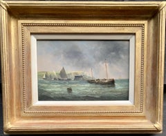 19th century Vintage English fishing boats by the White Cliffs of Dover