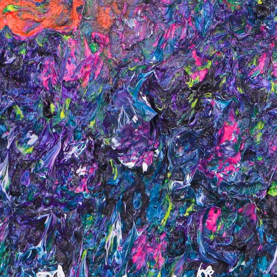 Humming Letter #130 by Ji-an Kwon – Mixed Media on Canvas, 27 x 27 cm (2025)
Ji-an Kwon’s “Humming Letter #130” (2025) is a striking mixed media on canvas measuring 27 x 27 cm (10.6 x 10.6 in). Known for her signature technique of working directly
