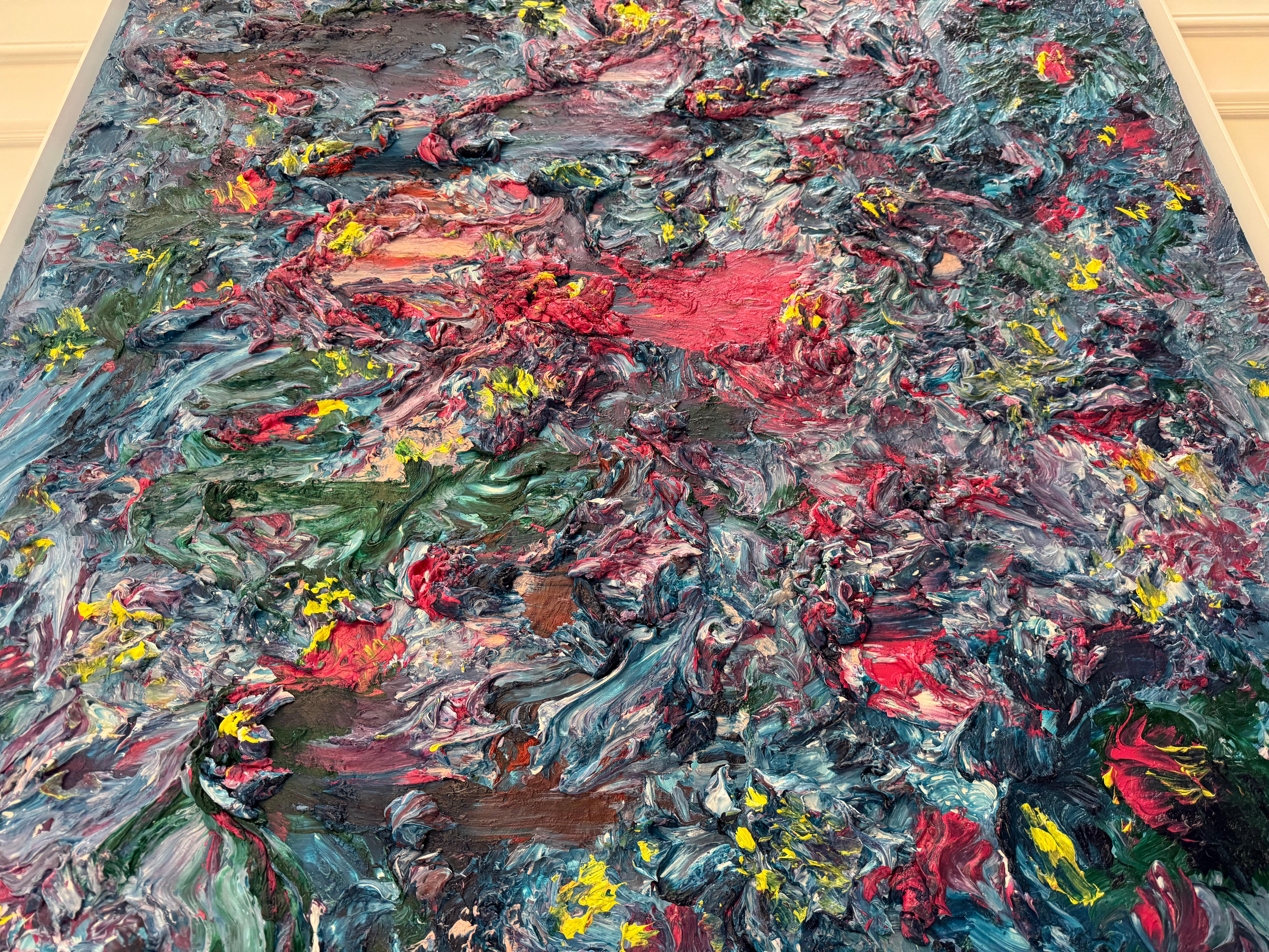 Technique mixte sur toile  131 x 162,2 cm (51,6 x 63,9 in)
Humming Letter #99 de Kwon Ji-an est une exploration saisissante du rythme, de l'émotion et de la texture - une suite expressive de sa célèbre série Humming Letter. Cette peinture à grande
