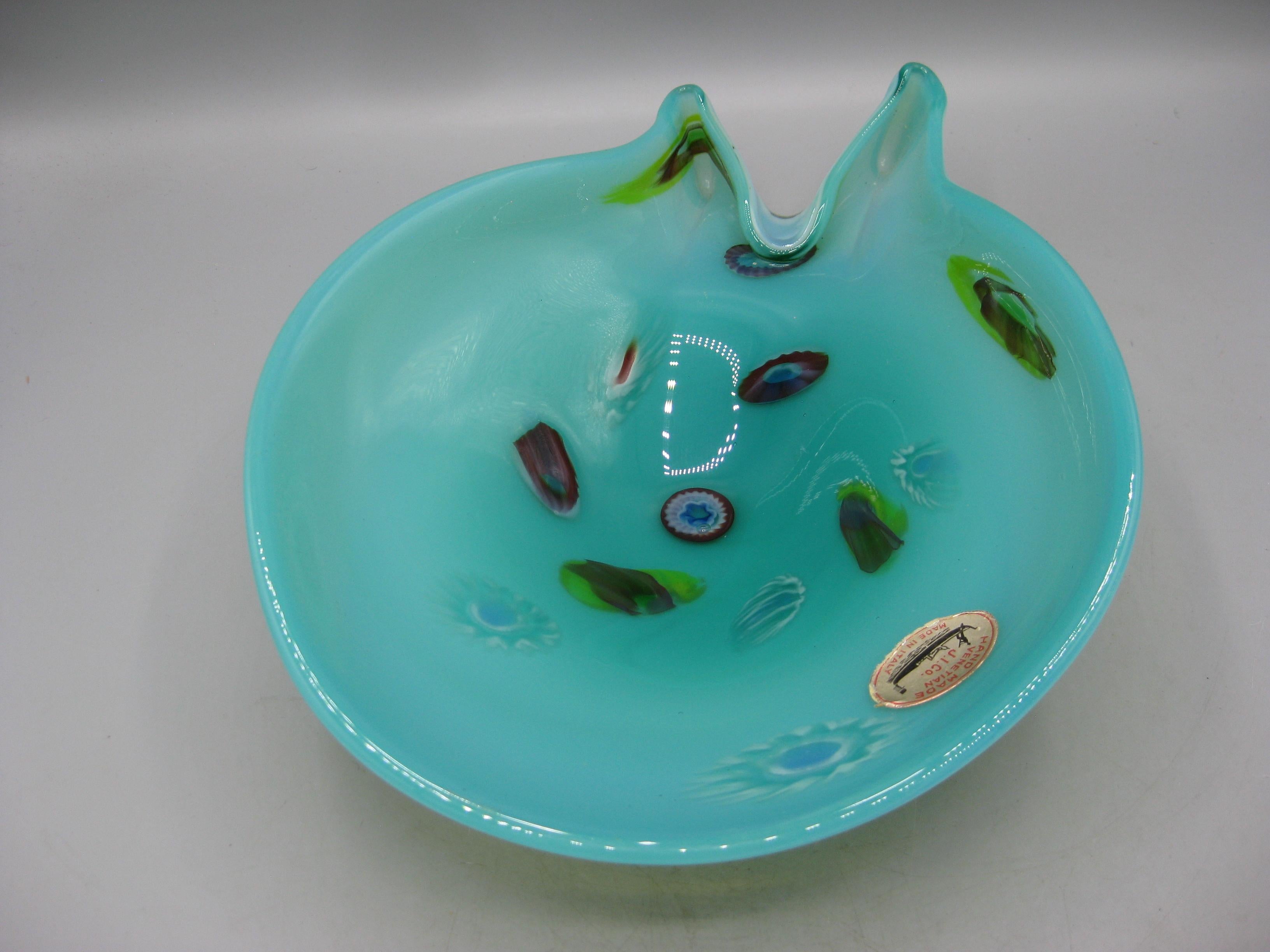 J.I. Co. Venetian Fratelli Toso Murano Art Glass Millefiori Abstract Bowl Italy en venta 8