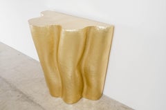 Ji Guan Half Round Table, Brass by Robert Kuo, Hand Repousse, Limited Edition