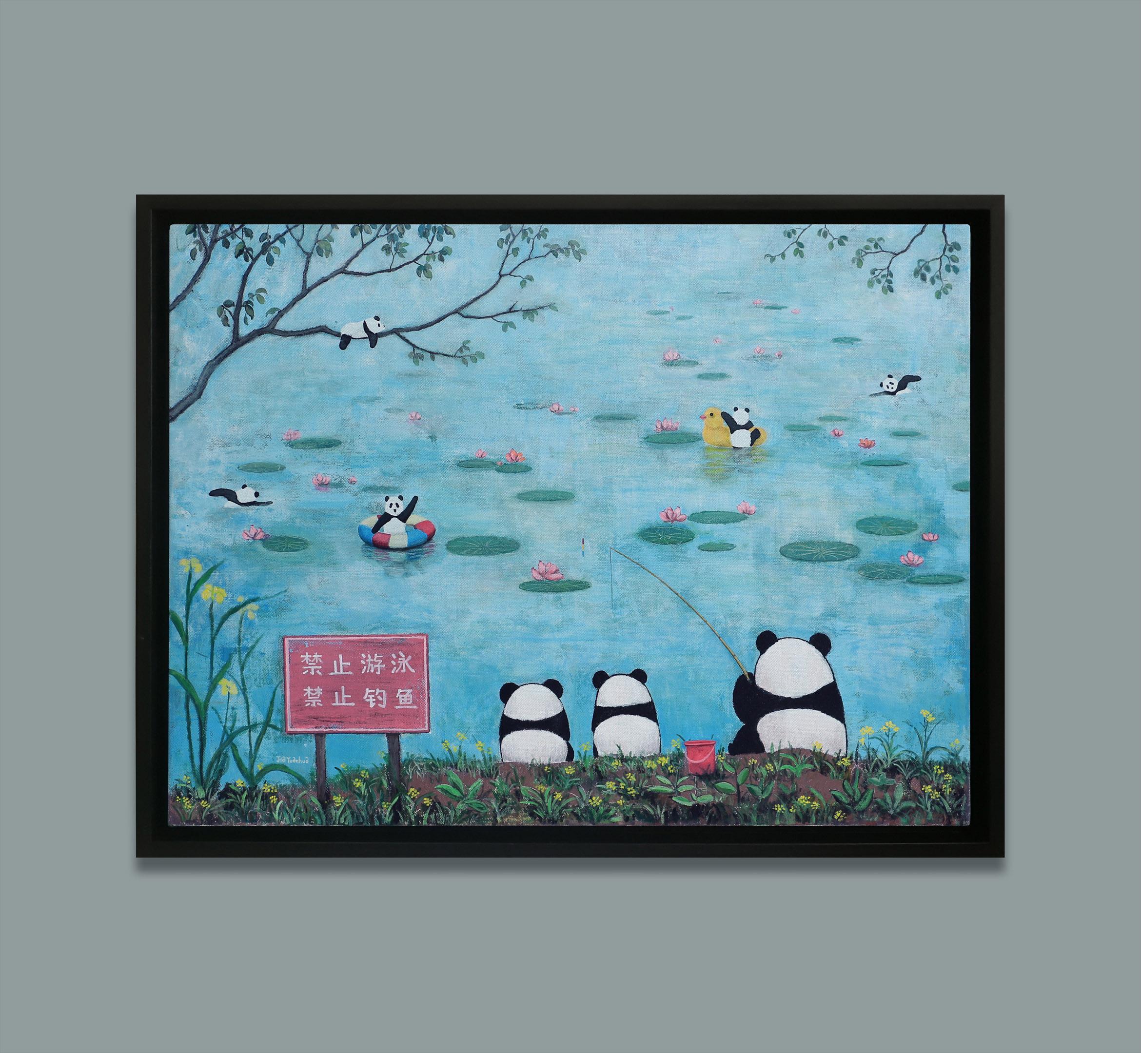 Art contemporain chinois de Yuan Yuan-Hua - Le Petit Paradis - Bleu Figurative Painting par Jia Yuan-Hua 