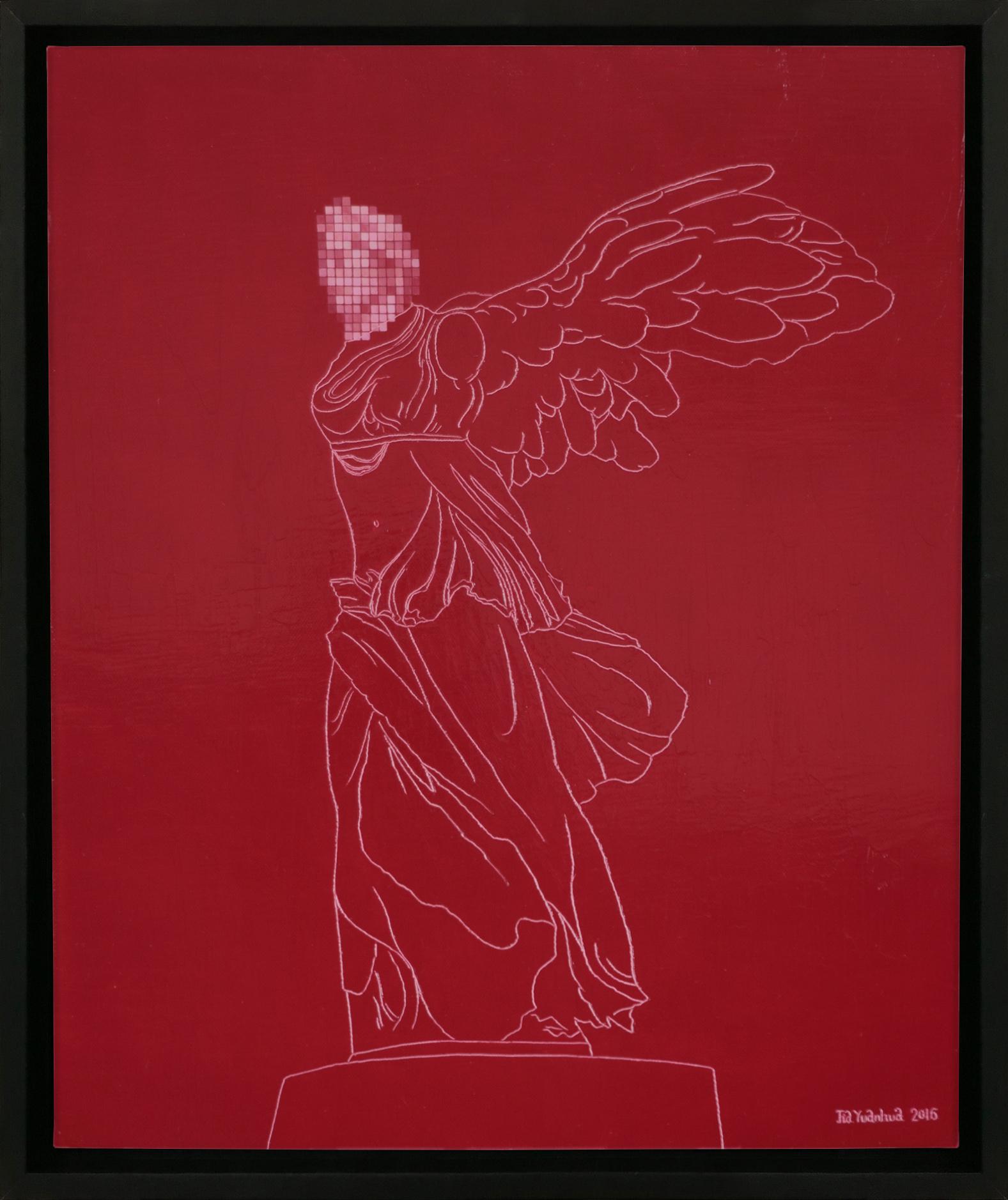 Artwork unframed 60 x 50 x 3 cm

What are people's criteria for judging beauty? A beautiful face? A different existence? A feeling of pleasure? Or just follow what others say and make yourself feel the same way? People say the Winged Victory is very