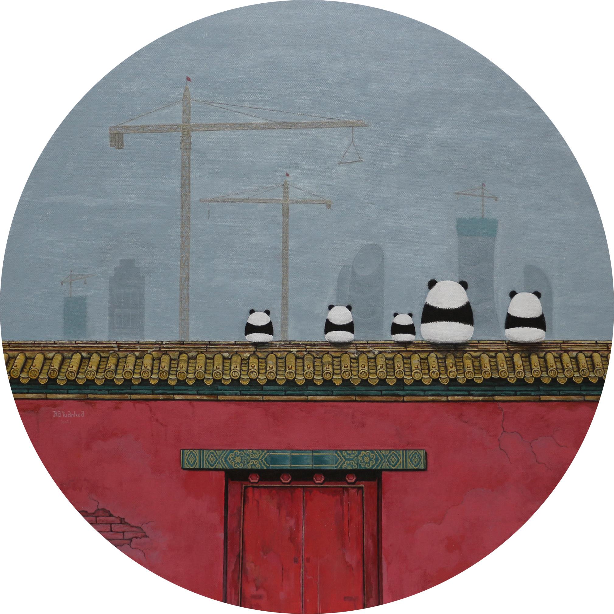 Acrylic on canvas

In China, pandas are very well protected. While many old buildings have to face the reality of being demolished and replaced by new buildings. Historical old buildings need protection, like we protect pandas. 