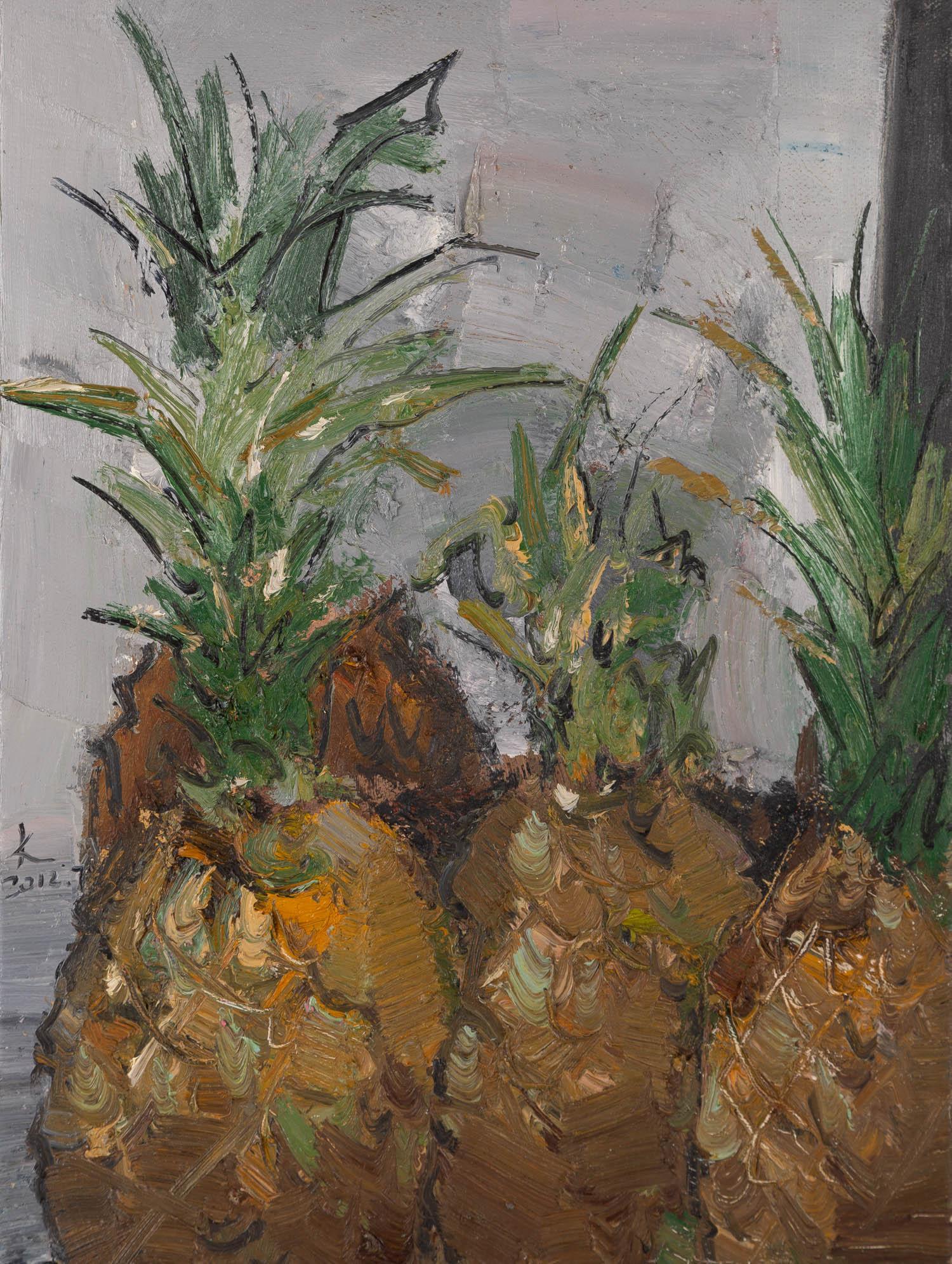 Jiabang Kang Impressionistisches Original Ölgemälde auf Leinwand „ Ananas“ von Jiabang Kang im Angebot 1