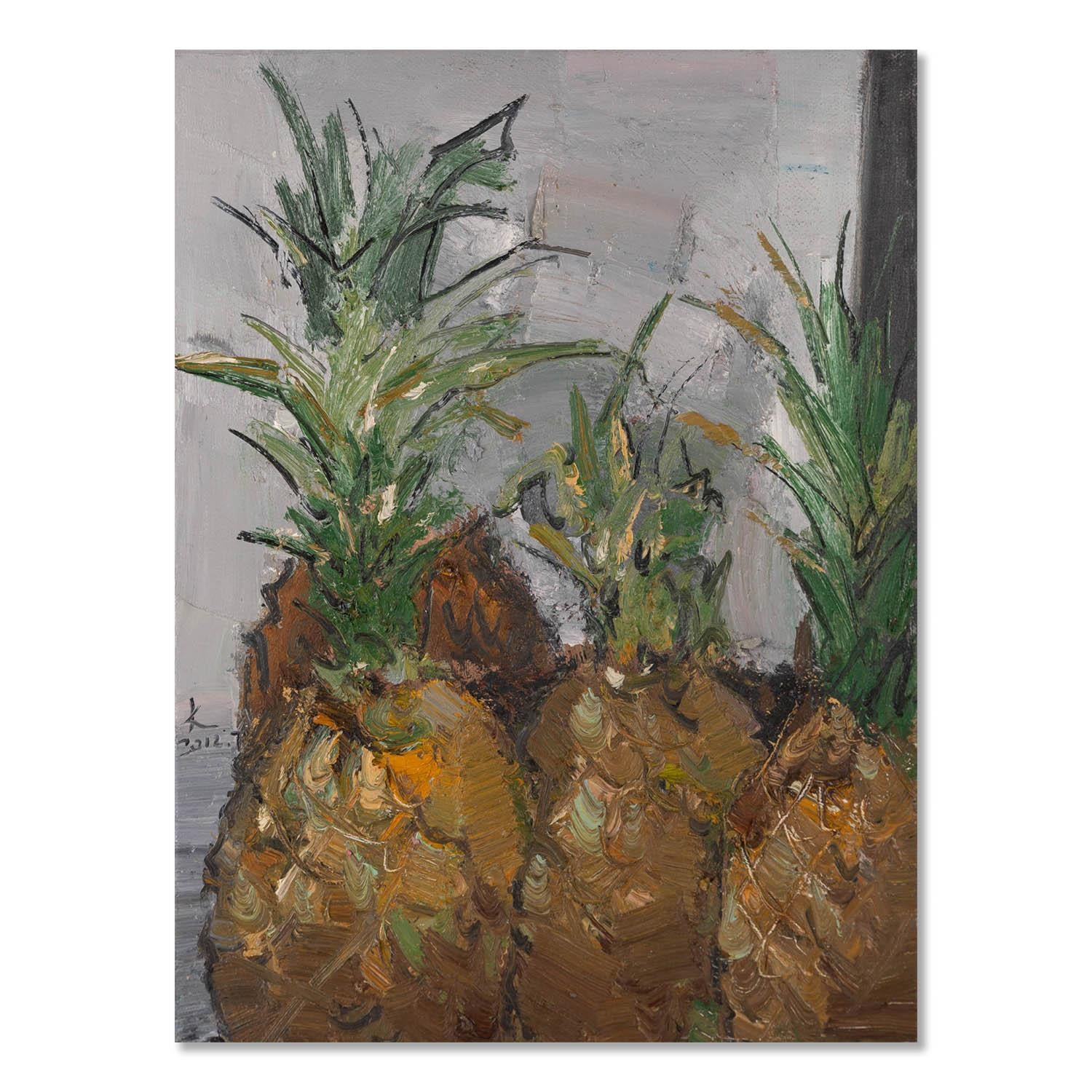  Titel: Ananas
 Medium: Öl auf Leinwand
 Größe: 12 x 15 Zoll
 Rahmen: Einrahmungsmöglichkeiten vorhanden!
 Zustand: Das Gemälde scheint in ausgezeichnetem Zustand zu sein.
 
 Jahr: 2012
 Künstler: Jiabang Kang
 Unterschrift: Unterzeichnet
 Position