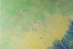 Jiahe Fu Floral Original Öl auf Leinwand "Grüne und blaue Wiese"