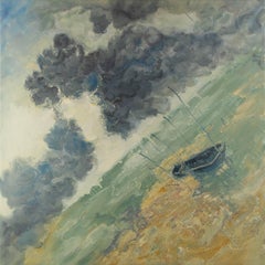 Jiahe Fu Waterscape Original Oil On Canvas "Boat Under Clouds" (Bateau sous les nuages)