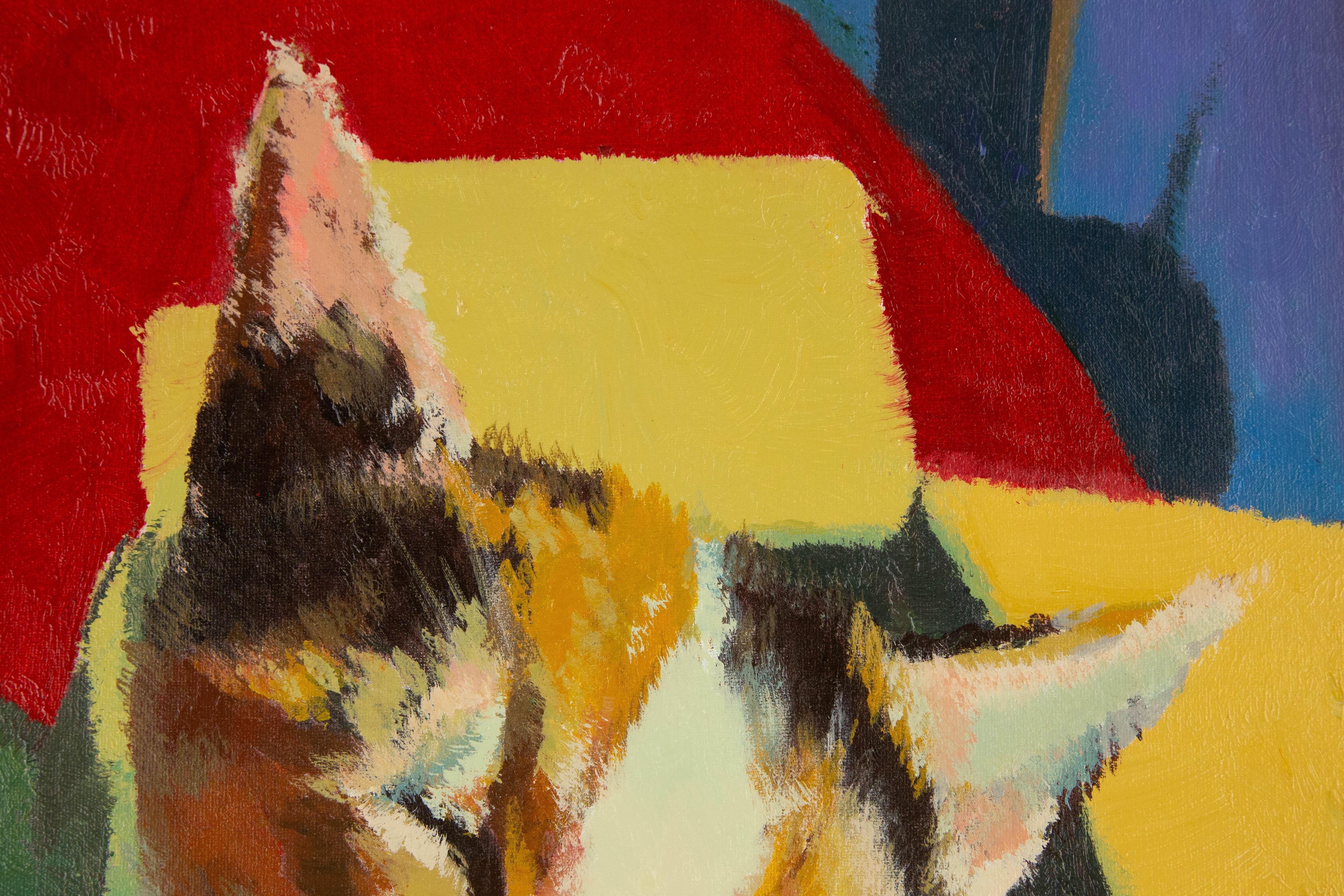 JiaLi Chen Tier Original Ölgemälde auf Leinwand „Calico Katze“ im Angebot 3