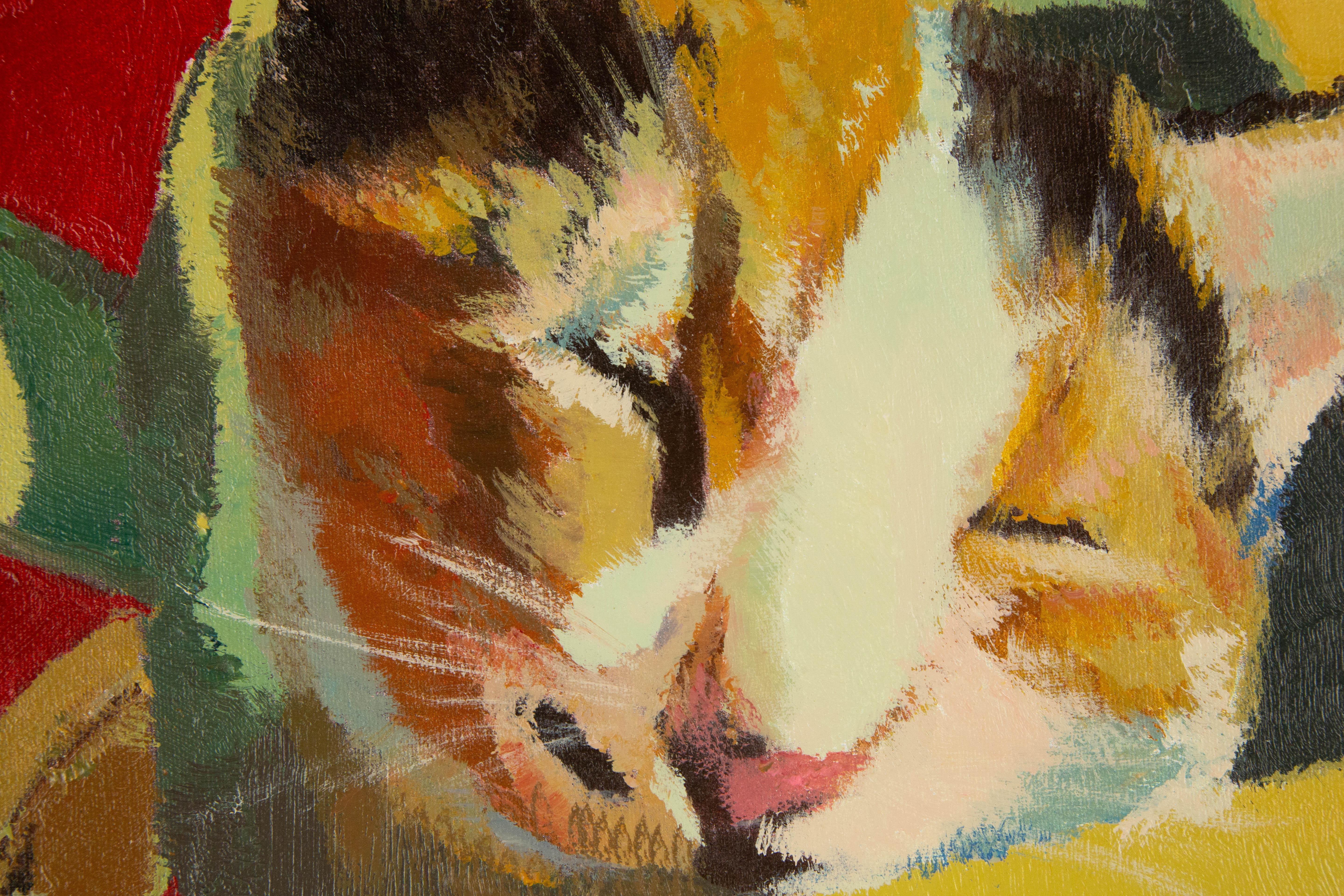 JiaLi Chen Tier Original Ölgemälde auf Leinwand „Calico Katze“ im Angebot 5