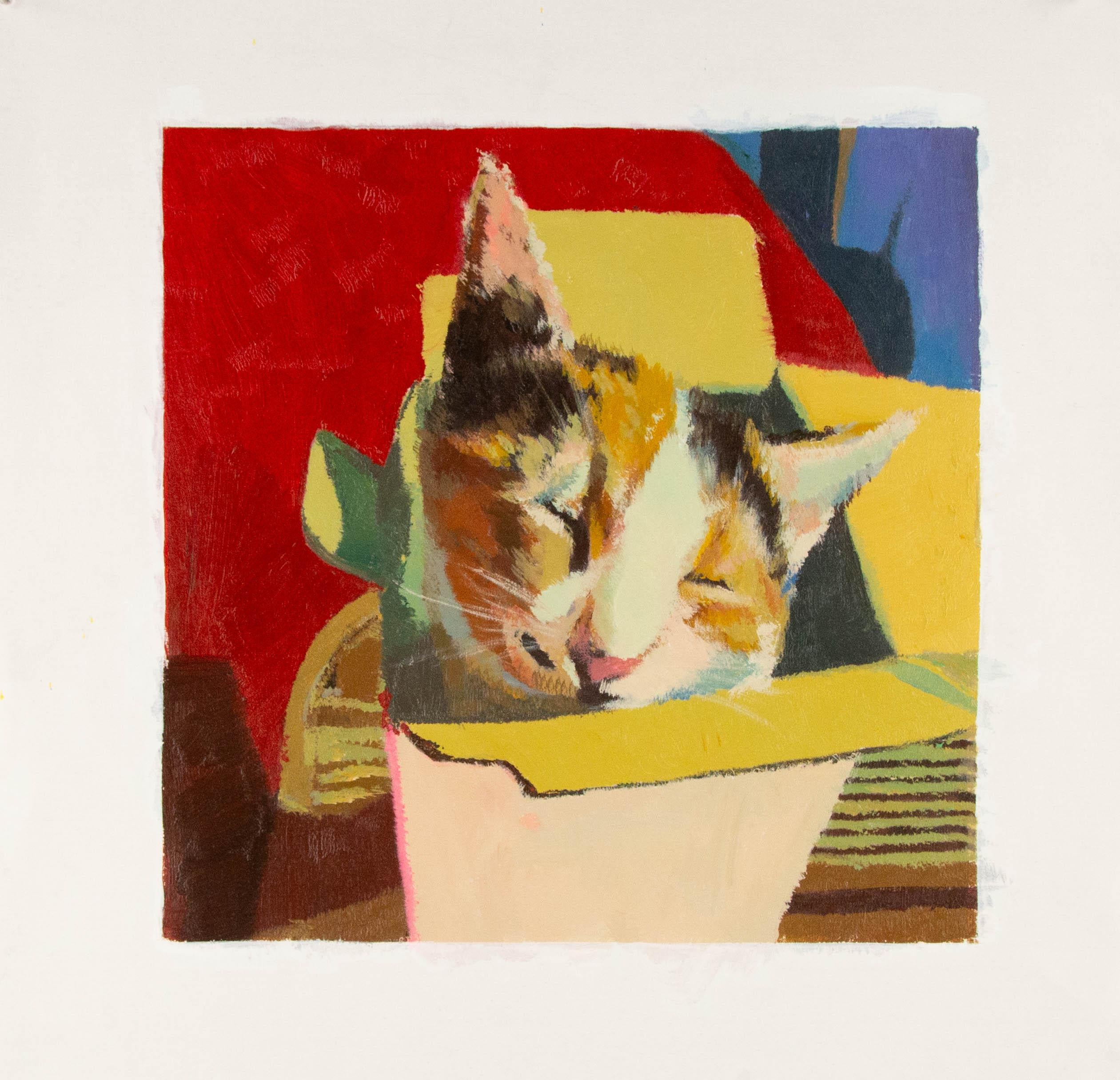 JiaLi Chen Tier Original Ölgemälde auf Leinwand „Calico Katze“ im Angebot 7
