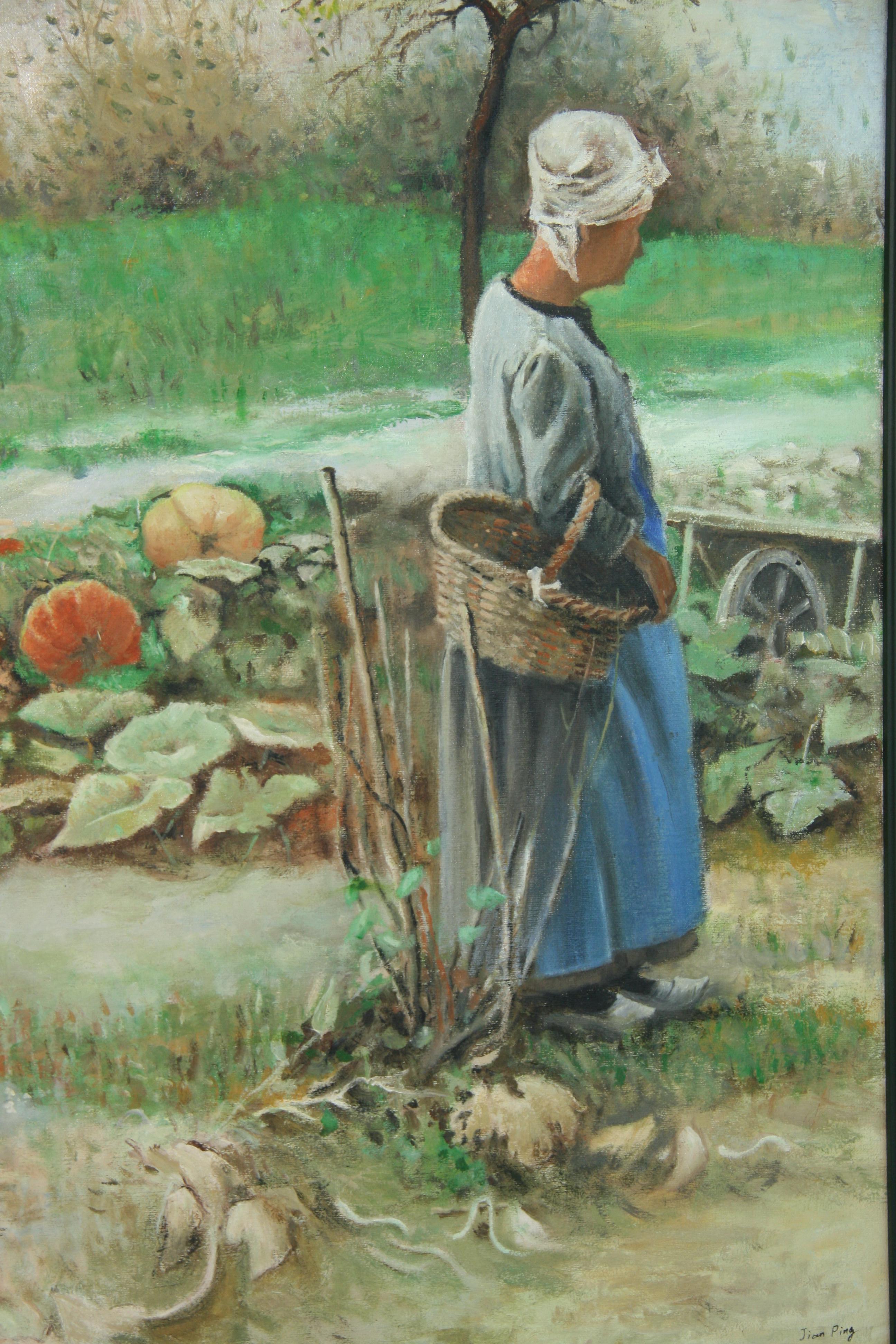 6112 Überdimensionales Ölgemälde einer französischen Frau, die ihren Garten pflegt
Eingefasst in einen Holzrahmen
Bildgröße 36x23.5