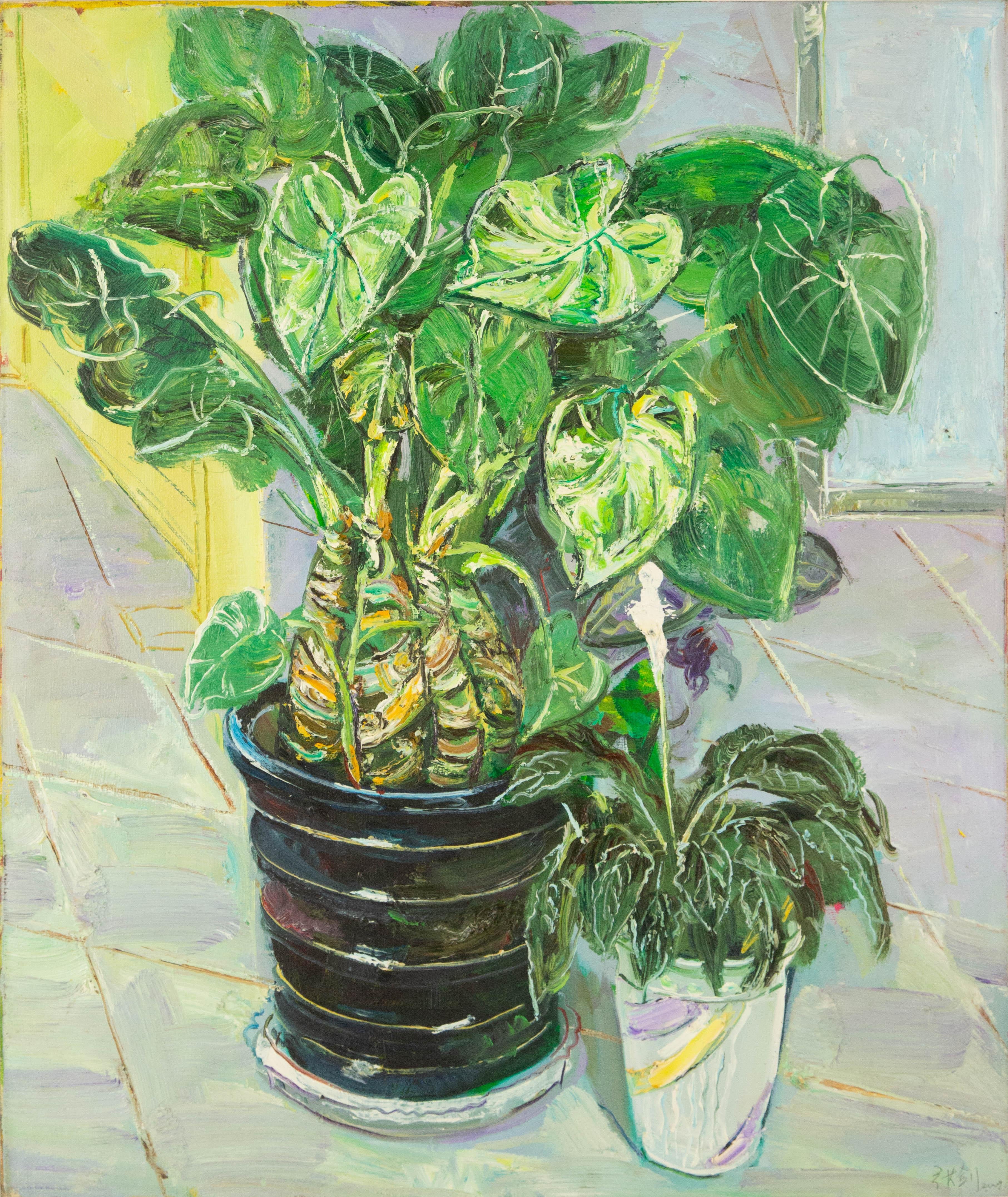  Title: The Balcony
 Medium: Oil on canvas
 Size: 25 x 21 inches
 Frame: Framing options available!
 Condition: The painting appears to be in excellent condition.
 Note: This painting is unstretched
 Year: 2009
 Artist: Jian Zhang
 Signature: