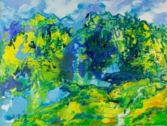 Olio su tela originale contemporaneo di Jianchuan Qin "La bellezza del villaggio".