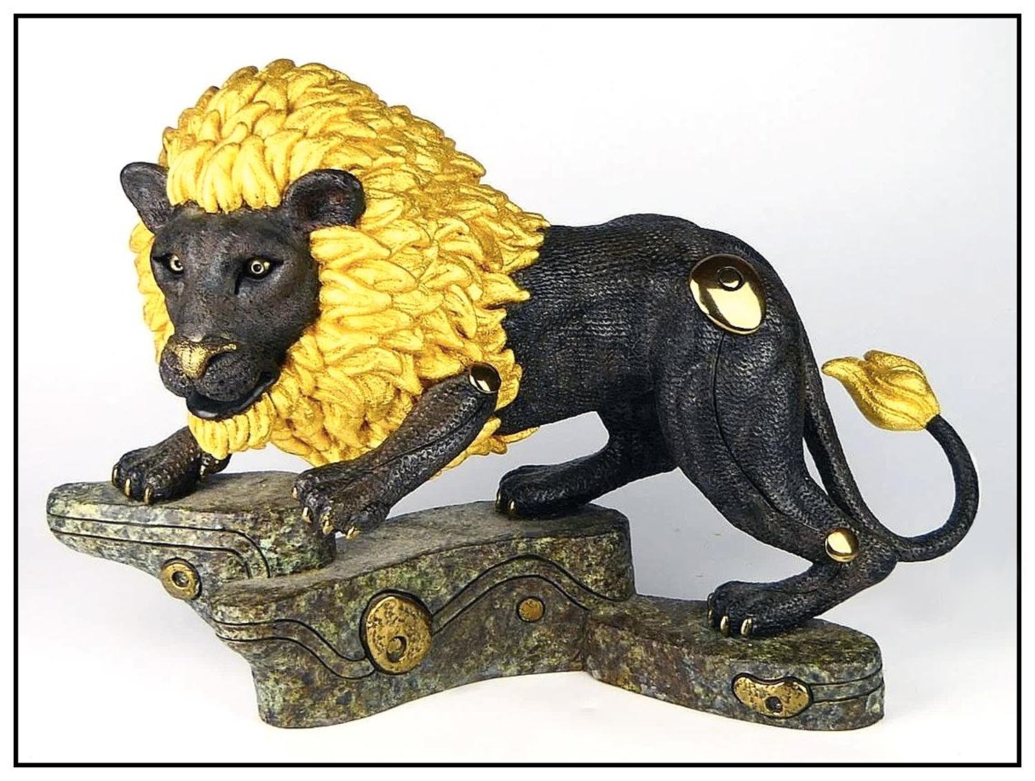 Jiang Tie Feng - Jiang Tie Feng Golden King Lion Bronze Sculpture Signed  Chinese Animal Large Art For Sale at 1stDibs