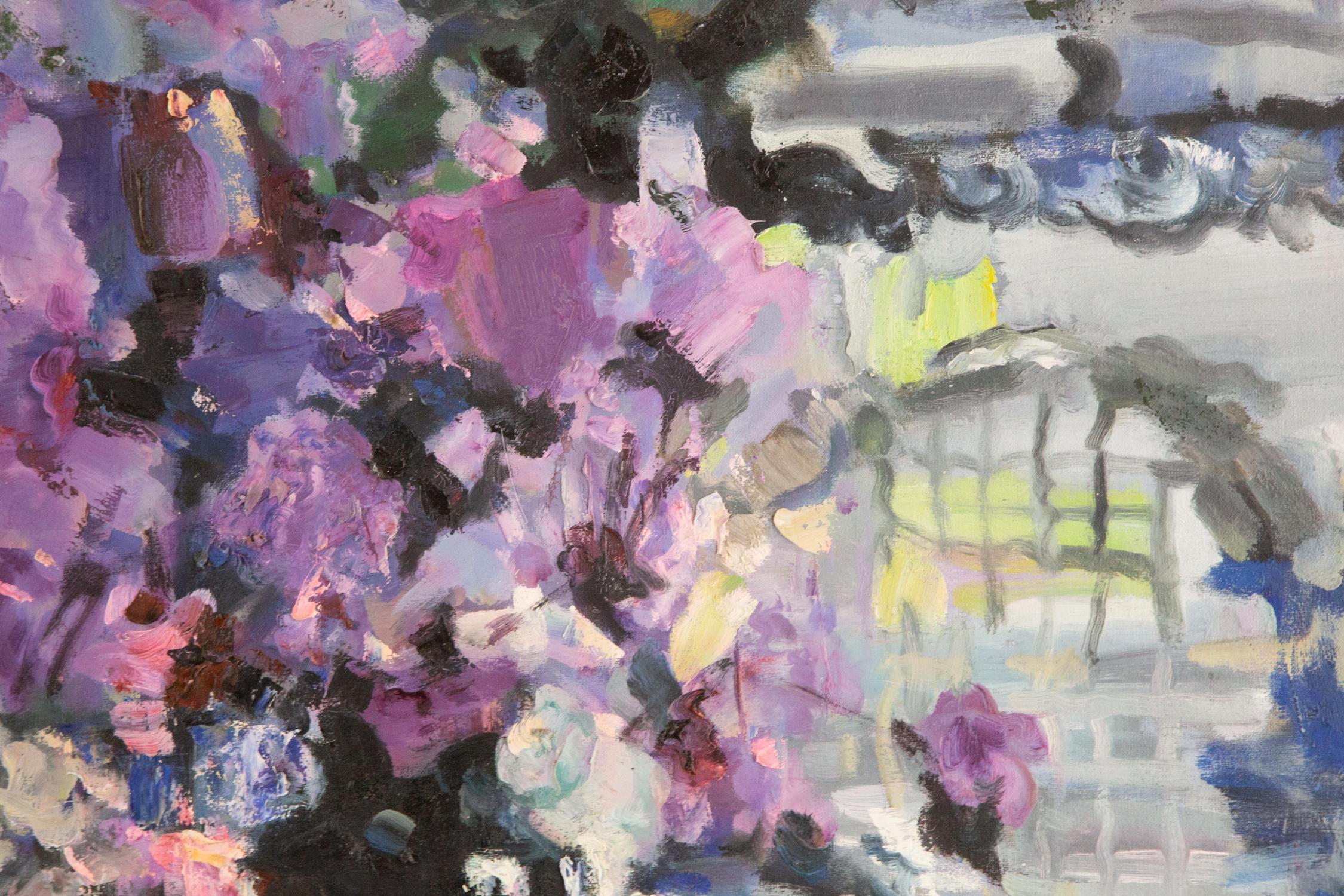 Jiang ZhiJun Stillleben Original Ölgemälde auf Leinwand „Purple Flower“ im Angebot 3