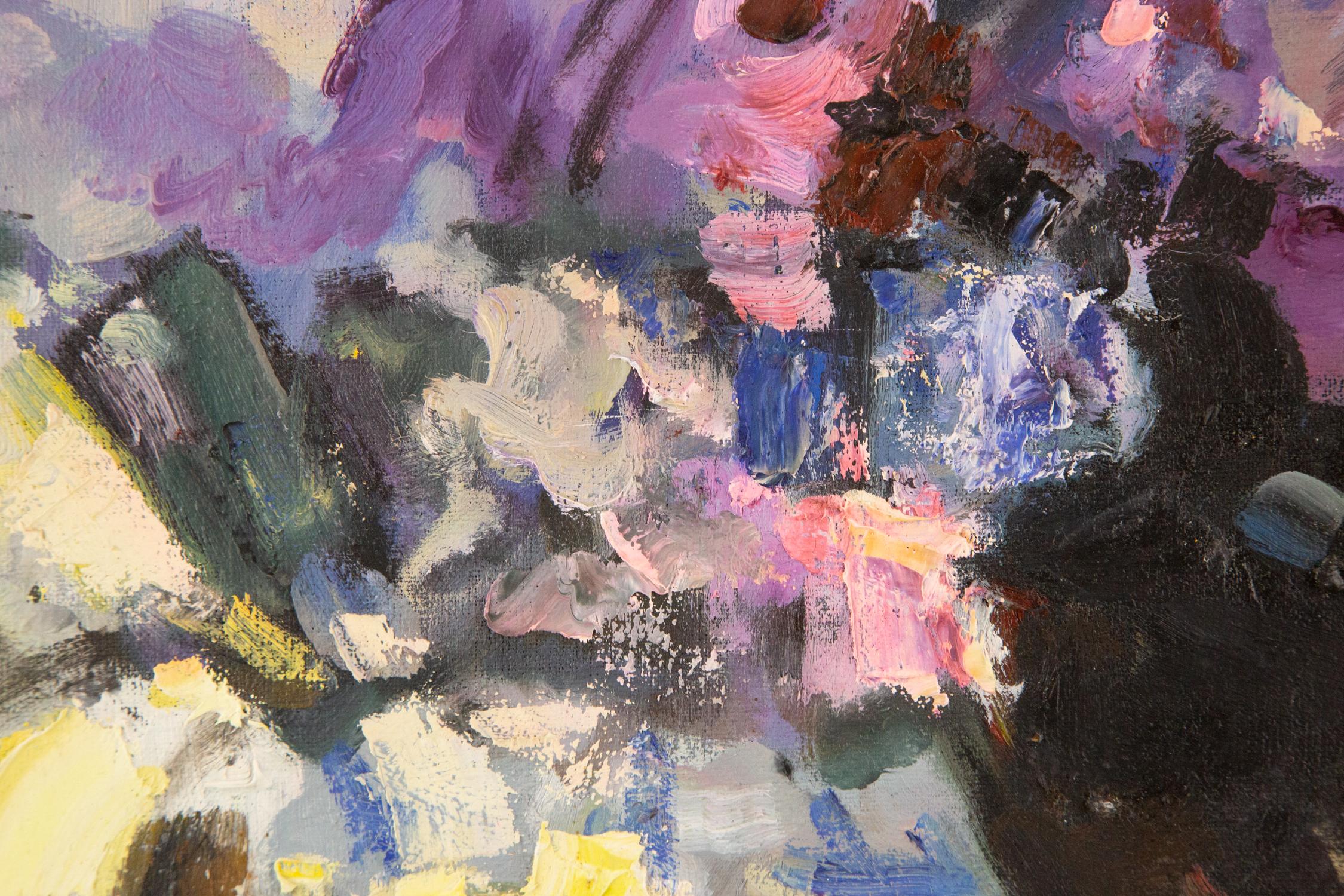 Jiang ZhiJun Stillleben Original Ölgemälde auf Leinwand „Purple Flower“ im Angebot 7