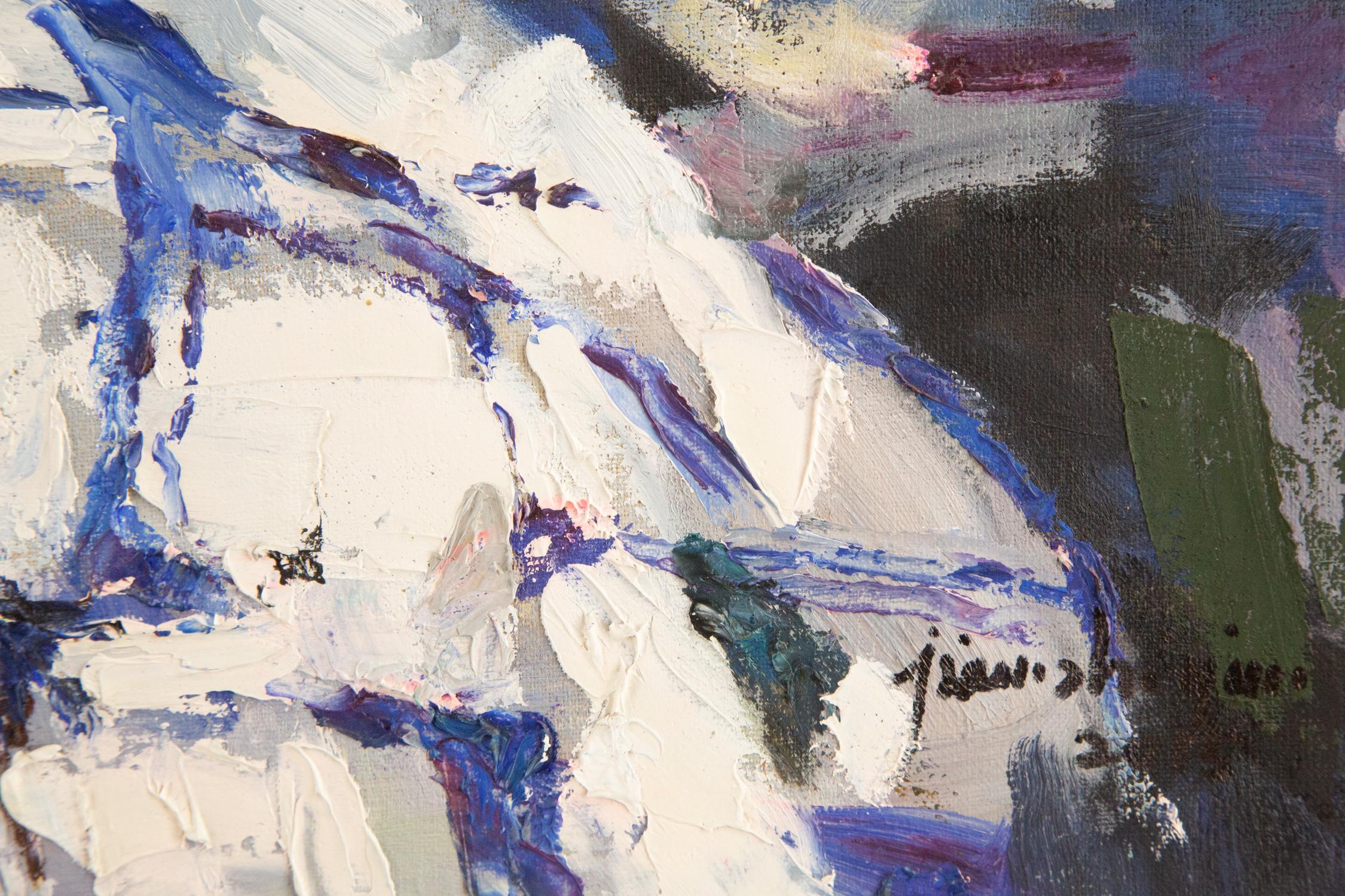 Jiang ZhiJun Stillleben Original Ölgemälde auf Leinwand „Purple Flower“ im Angebot 8