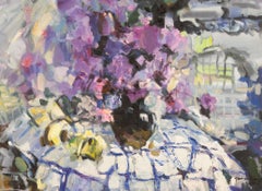 Jiang ZhiJun Bodegón Original Óleo Sobre Lienzo "Flor Púrpura"