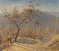 Jiangdong Li Landscape Original Oil On Canvas "Tree on Cliff"