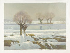 Jiangdong Li Paisaje Original Óleo Sobre Lienzo "Río invernal"