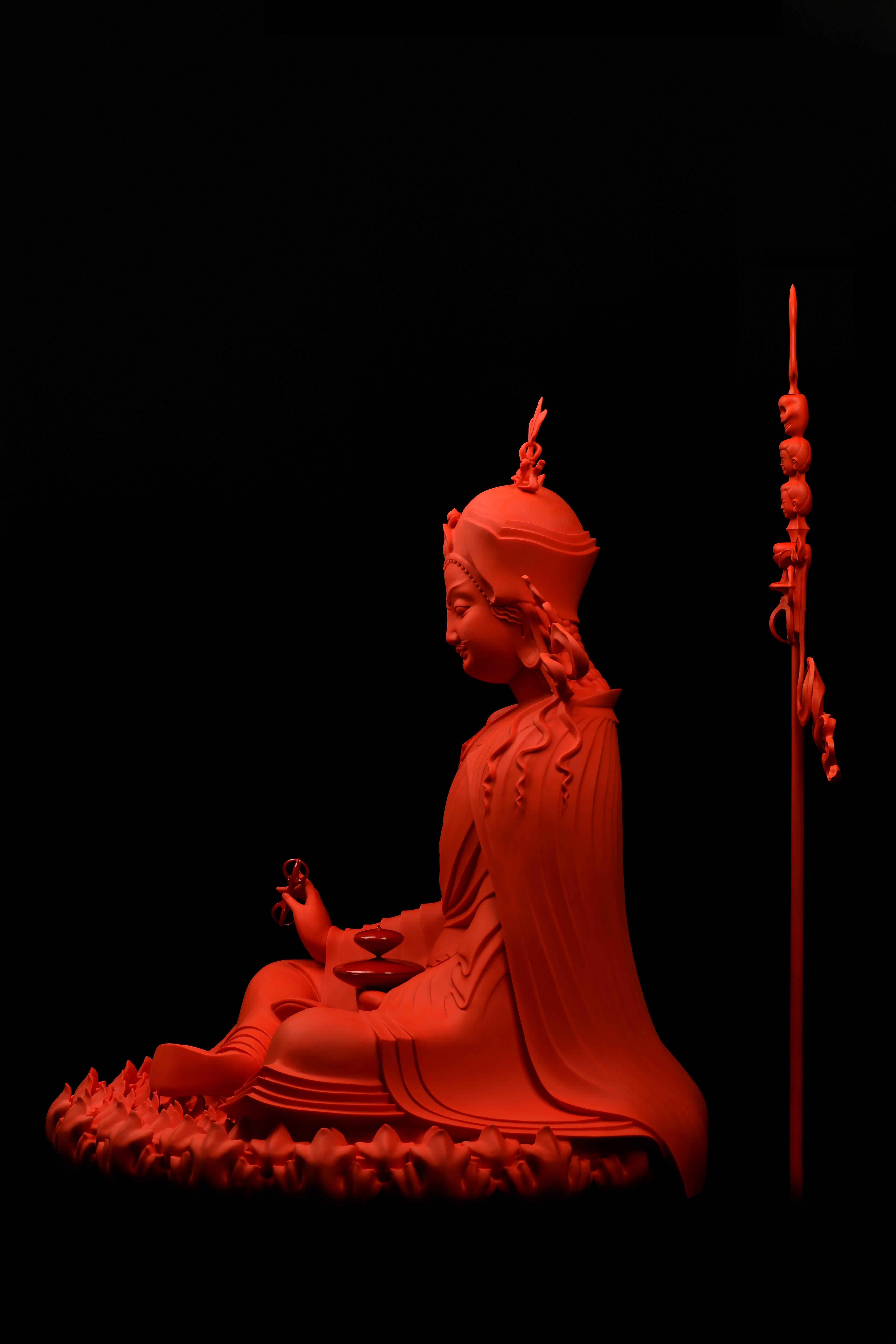 Red-Colored Glaze Sitting Padmasambhava，2020 - Black Figurative Sculpture by JIANGSHENG