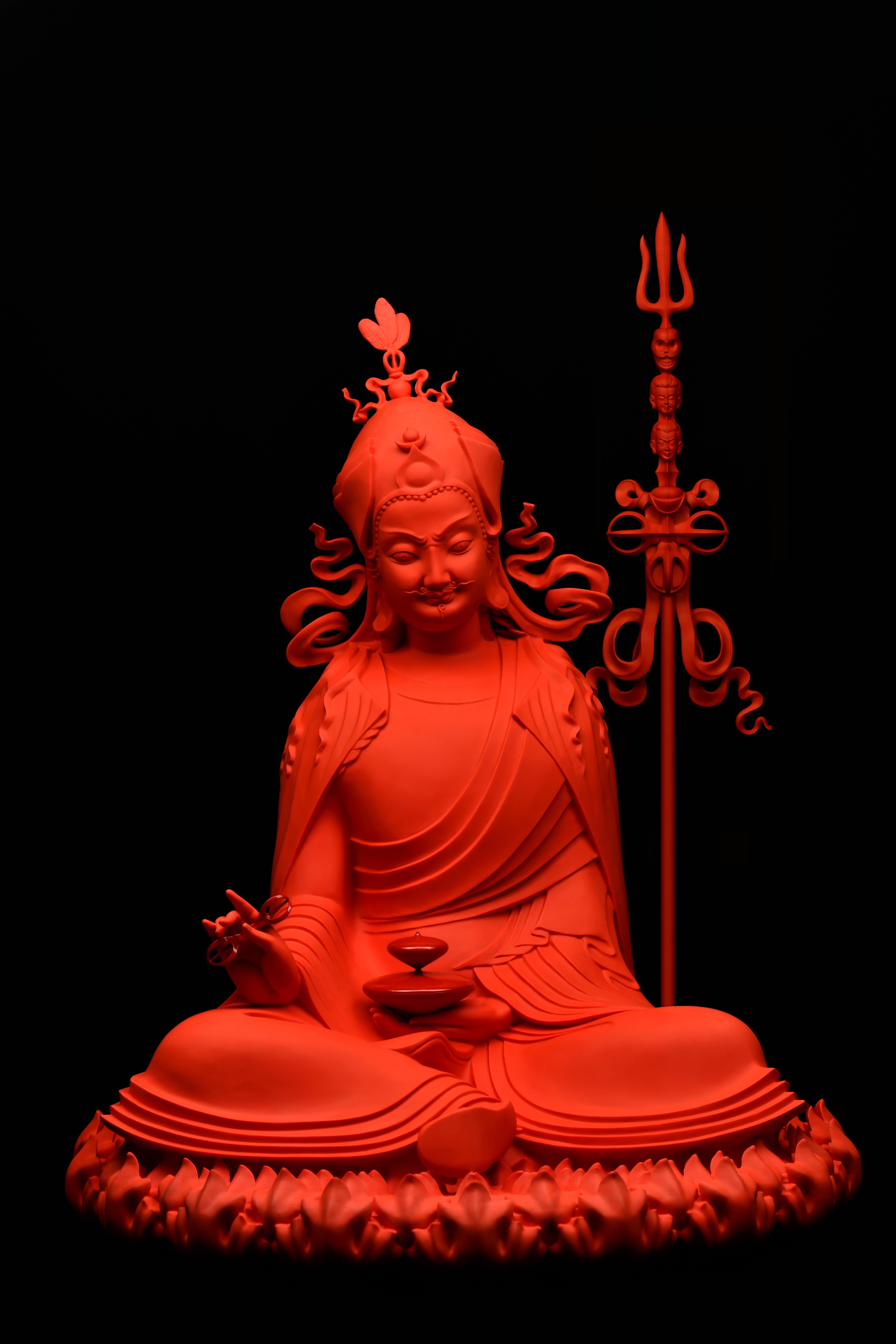 JIANGSHENG Figurative Sculpture - Red-Colored Glaze Sitting Padmasambhava，2020