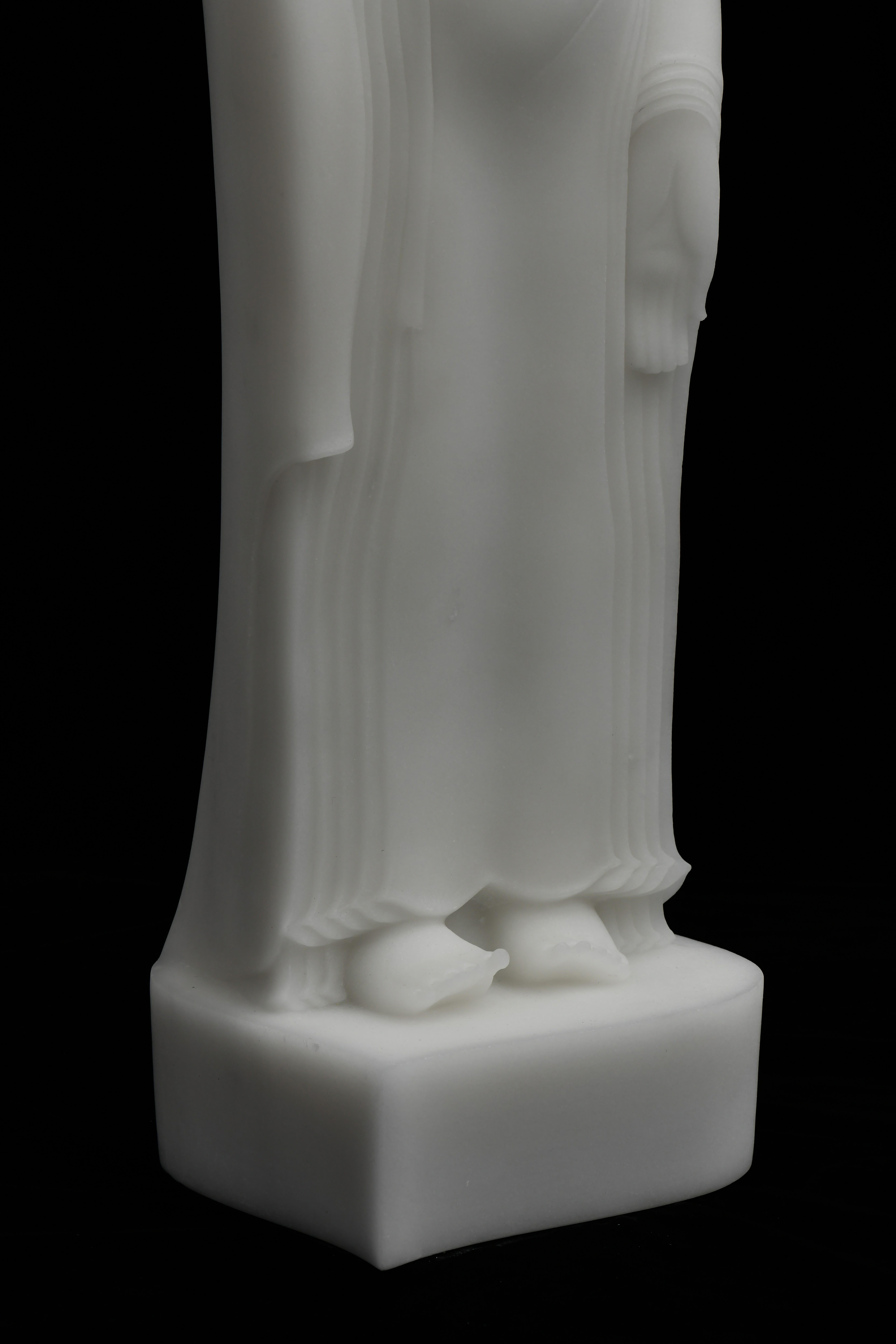 White Marble Standing Sakyamuni，2019 - Contemporary Sculpture by JIANGSHENG