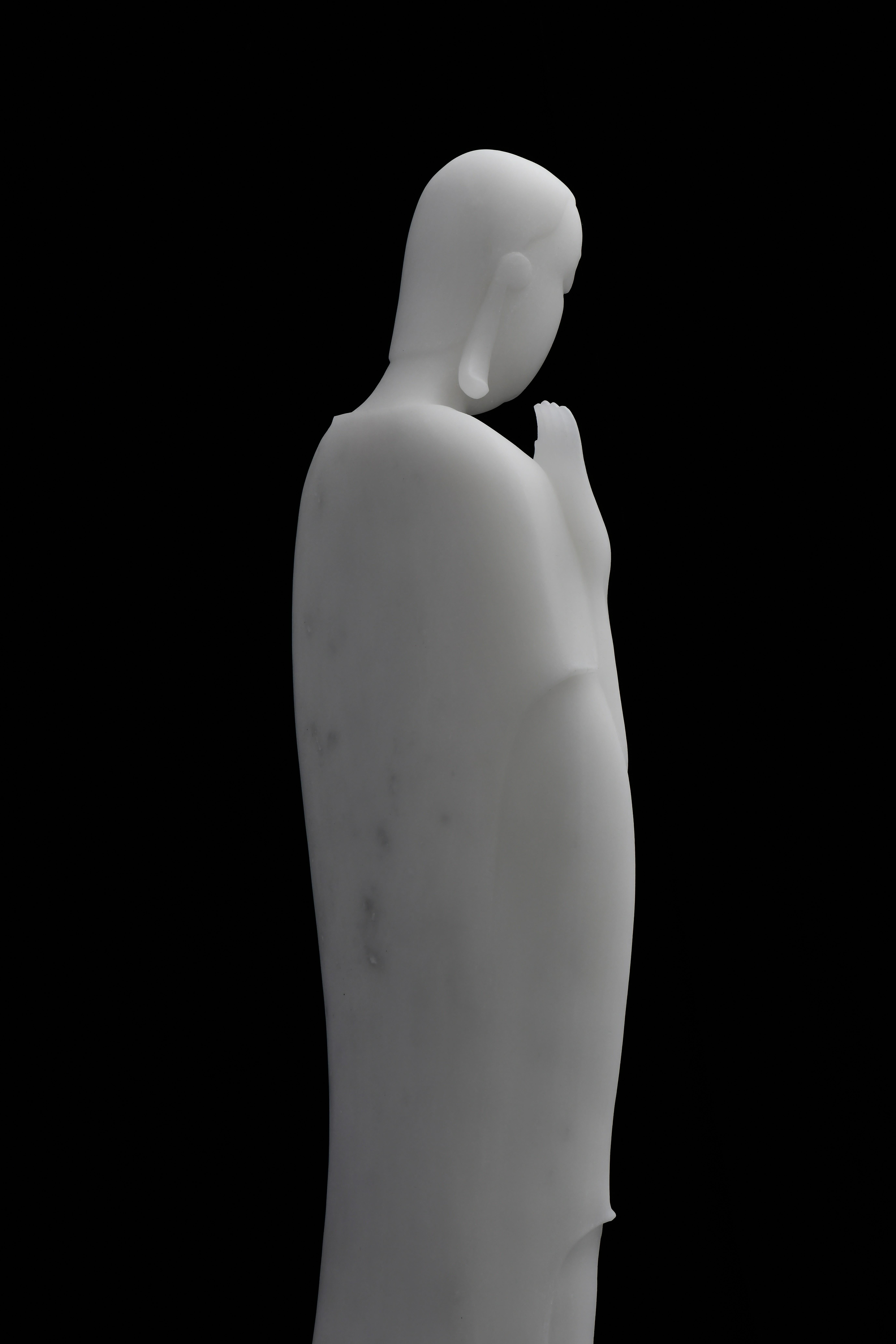 White Marble Standing Sakyamuni，2019 - Black Abstract Sculpture by JIANGSHENG