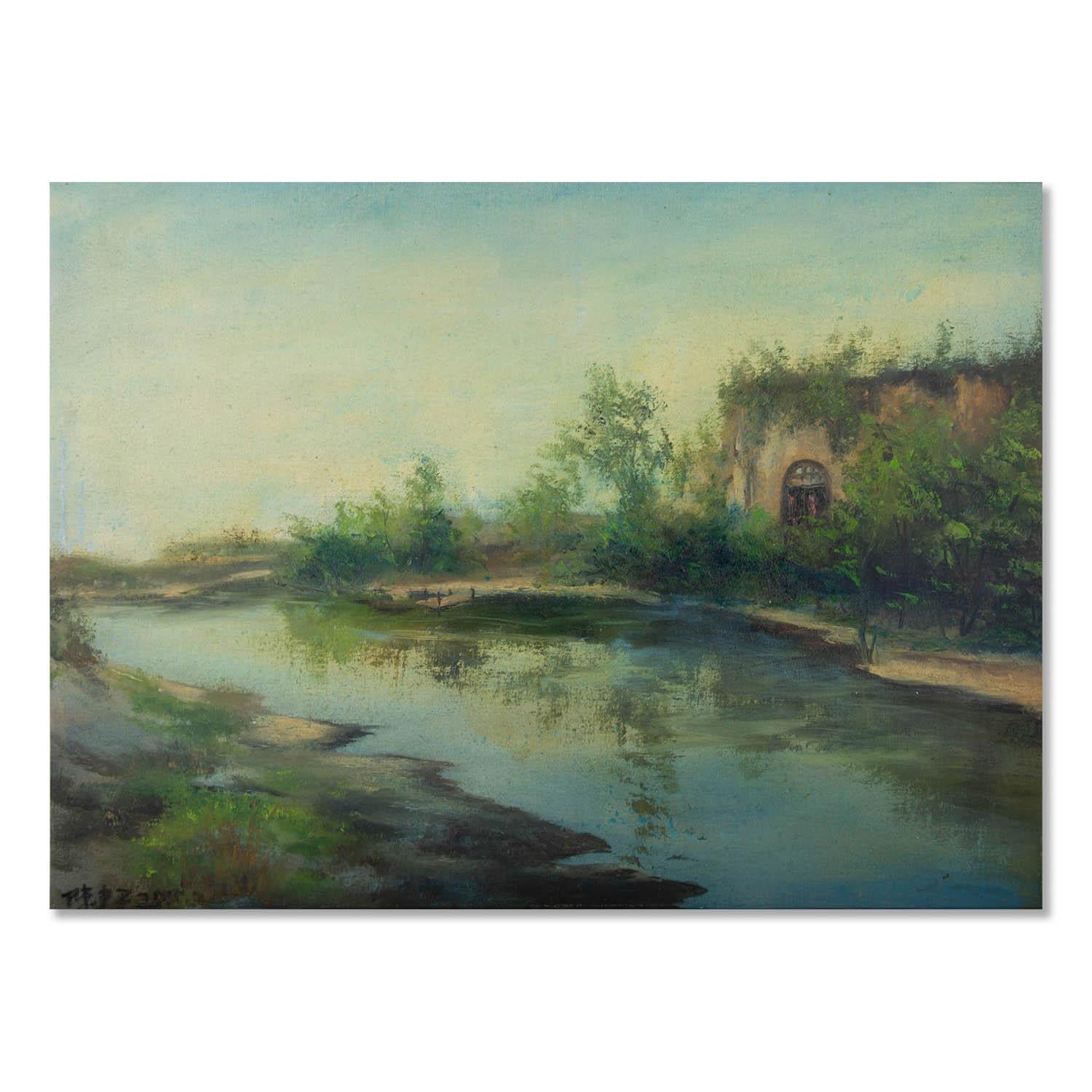 Jianping Chen Landscape Painting - JianPing Chen Impressionist Original Oil On Canvas "Early In The Morning "