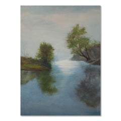 Huile sur toile impressionniste originale de Jianping Chen intitulée « Lake Reflection ».