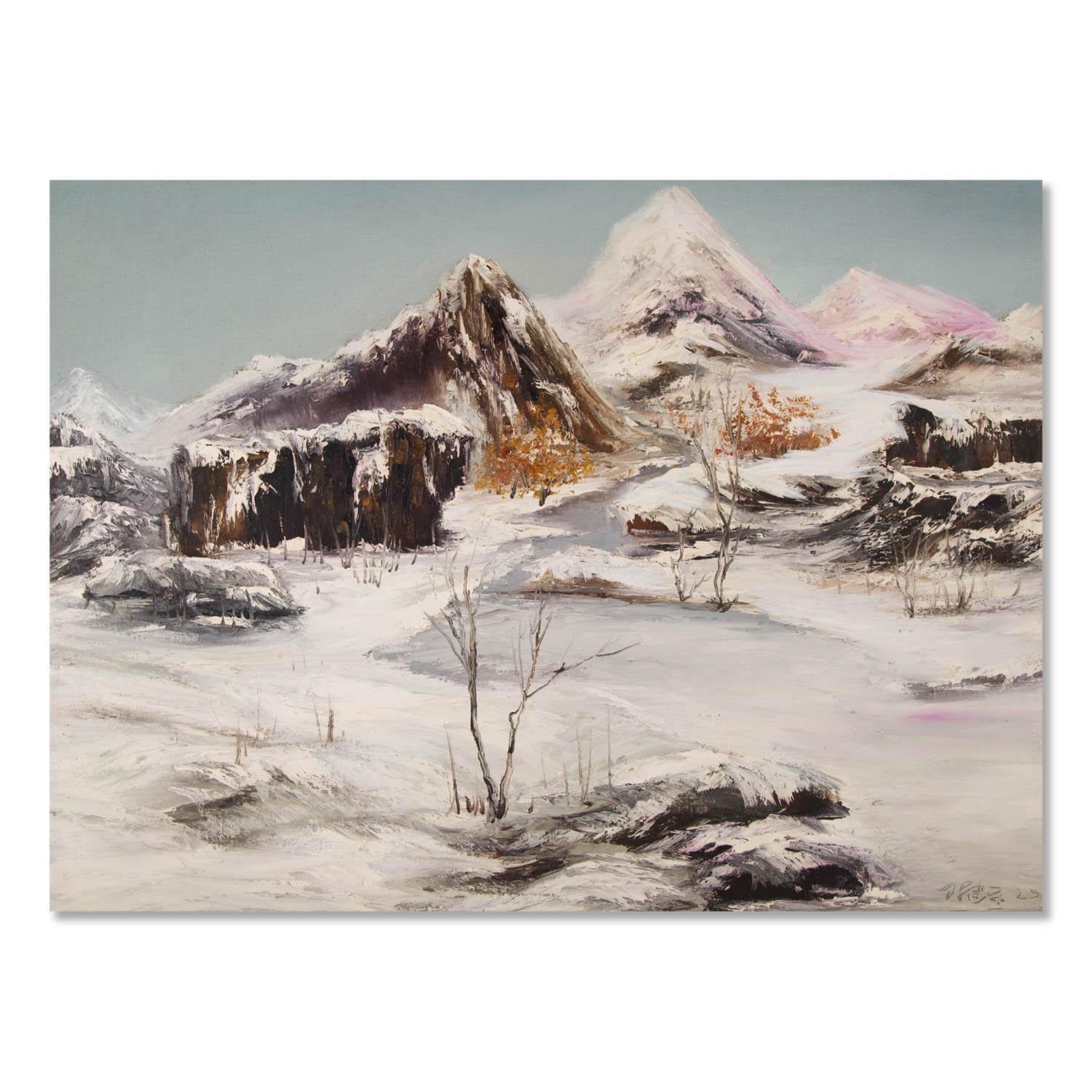 Jianping Chen Landscape Painting - JianPing Chen Impressionist Original Oil Painting "Snow Mountain"