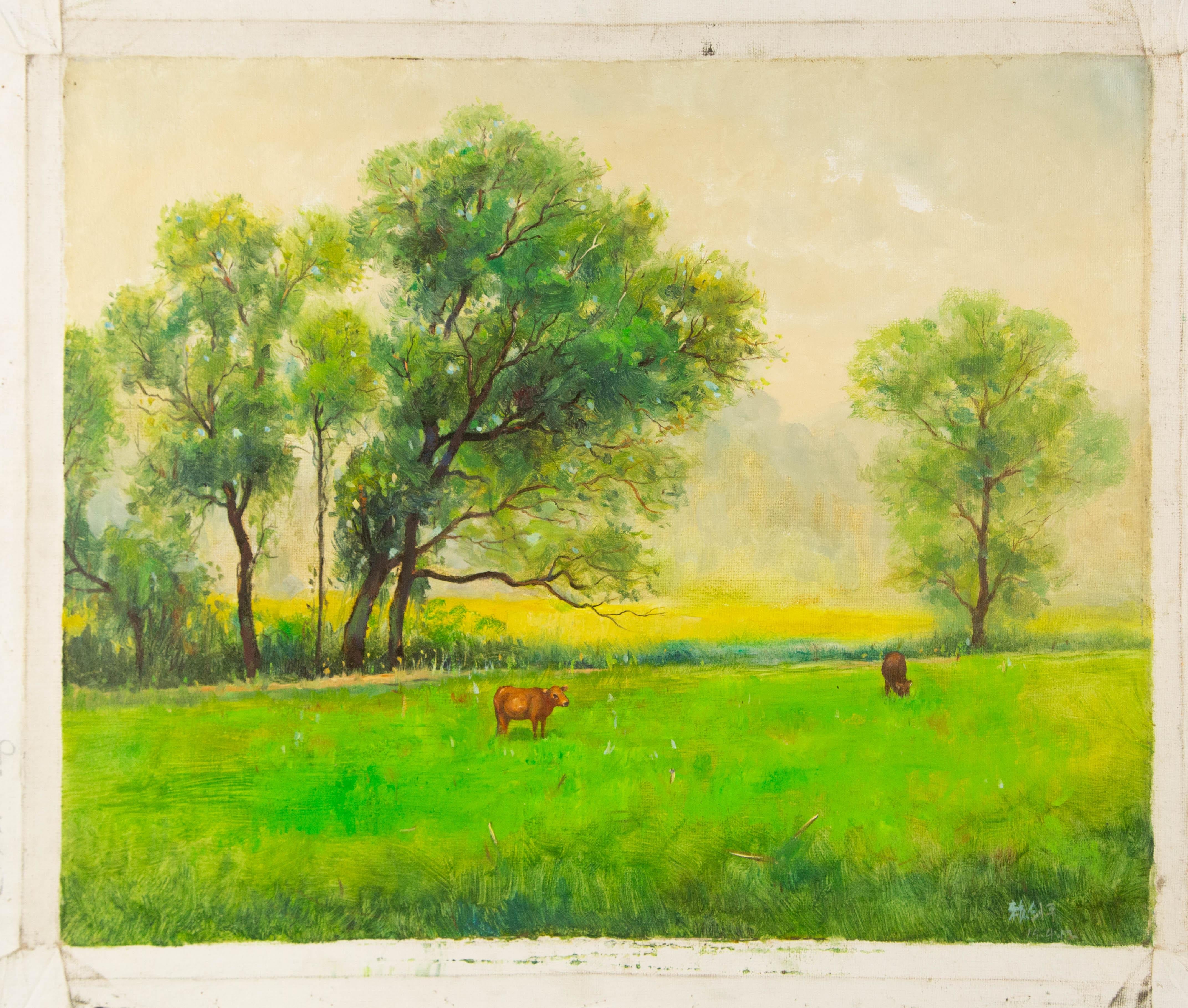 Jianping Lai Landschaft Original Öl auf Leinwand 