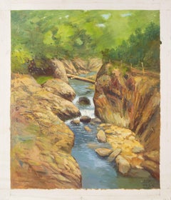 Jianping Lai Paesaggio olio originale su tela "Ruscello di primavera