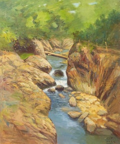 Jianping Lai Landschaft Original Öl auf Leinwand "Spring Stream"