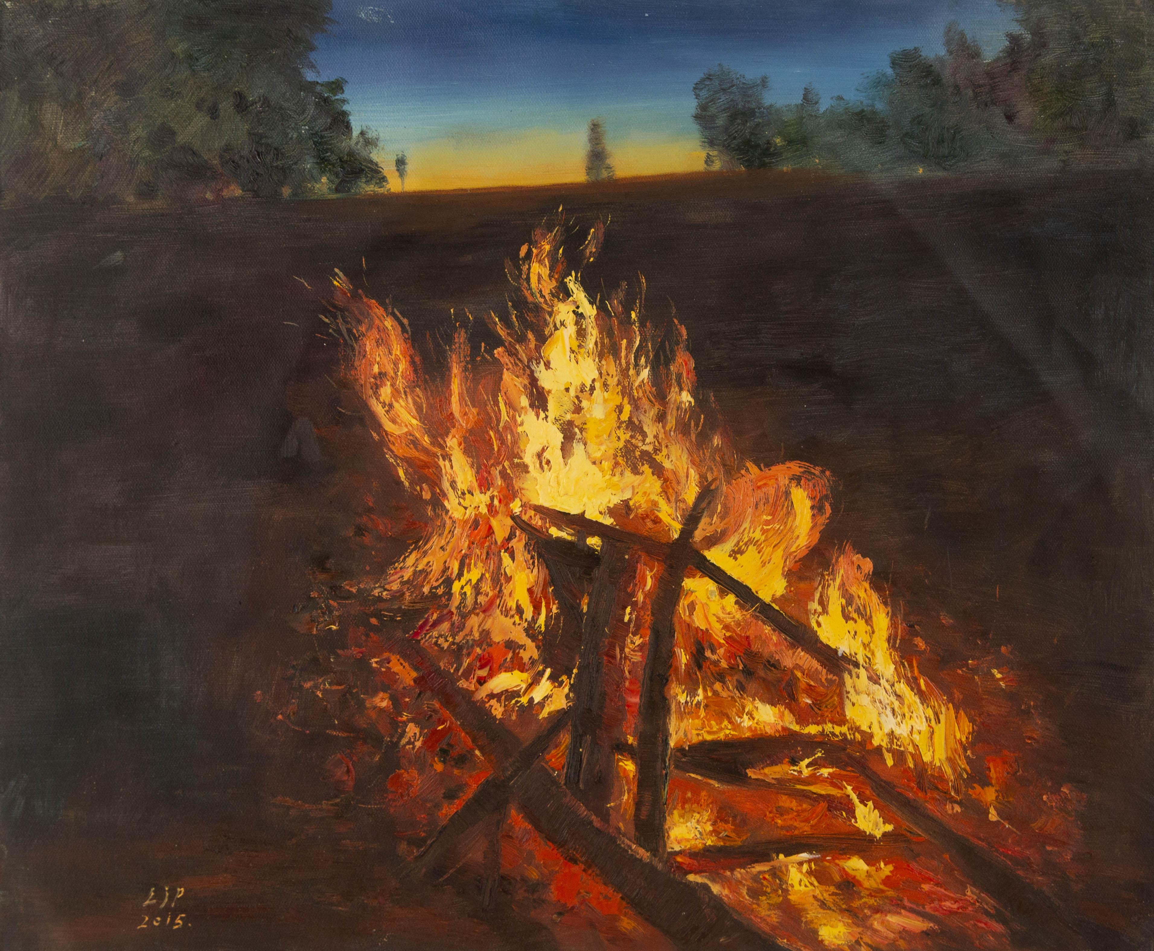  Title: Warmth
 Medium: Oil on canvas
 Size: 19.5 x 23.5 inches
 Frame: Framing options available!
 Condition: The painting appears to be in excellent condition.
 Note: This painting is unstretched, shipped rolled unless stretching/framing is