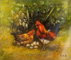 Jianyong Deng Animale Olio originale su tela "Proteggere la casa"
