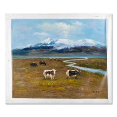 Jianyong Deng Landscape Original Oil Painting "Meadow Walk"