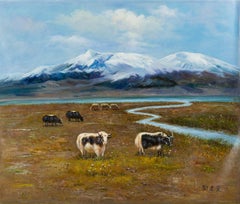 Jianyong Deng Landschaft, Original-Ölgemälde „Meadow Walk“, Original